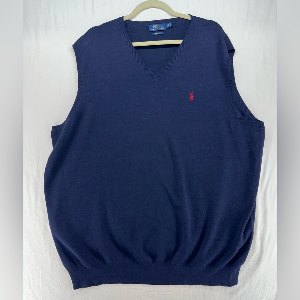 Polo Ralph Lauren Men's 2XL Tall Navy Blue Pima Cotton V-Neck Sweater Vest